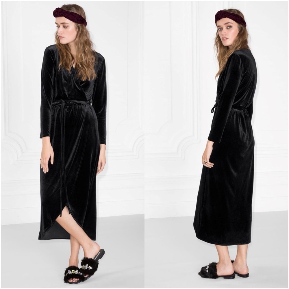 & OTHER STORIES Crushed Velvet Wrap Dress In Black